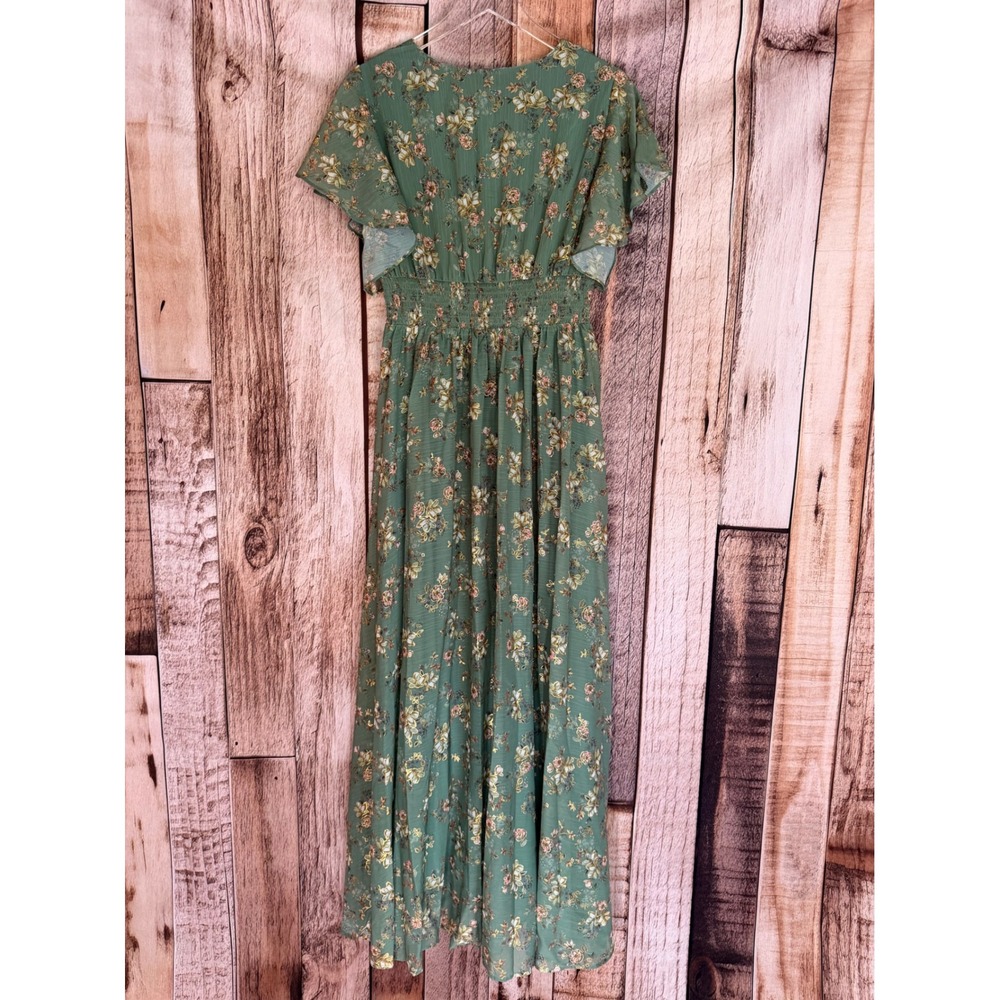Baltic Born Lynlee Metallic Maxi Dress Floral Eucalyptus Green Event Large NWT - Picture 2 of 11